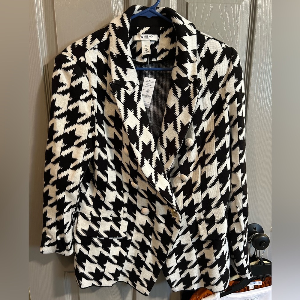 WHBM houndstooth sweater jacket size XL